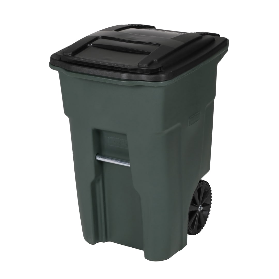48 Gal. Green Trash Can with Wheels and Attached Lid