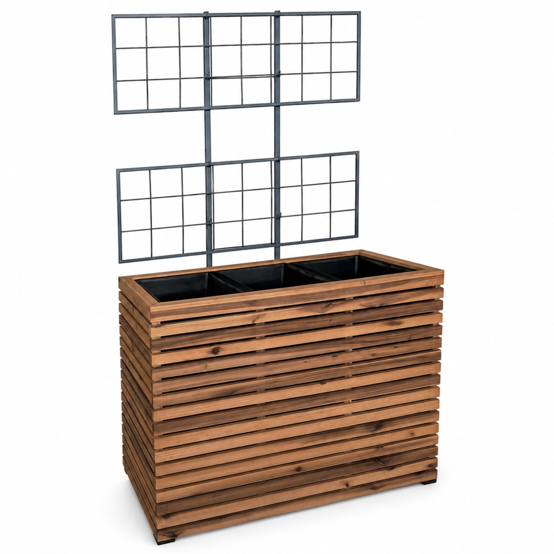 Modern Indoor/Outdoor 32.28 in. Brown Acacia Wood Tall Planter Box with Trellis