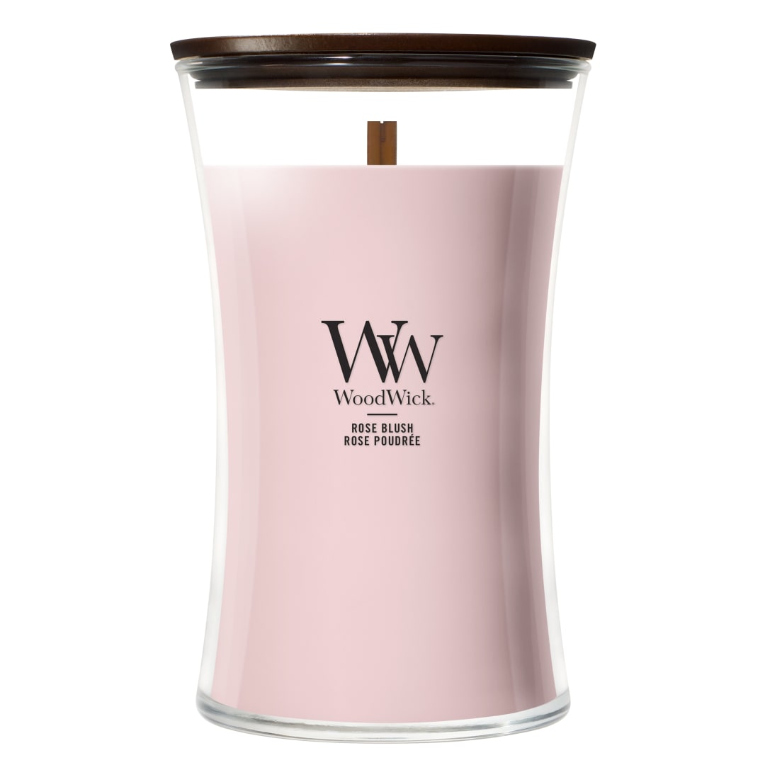 WoodWick Vela perfumada | Vela grande en forma de reloj de arena | Rose Blush | Regalos perfectos para mujeres