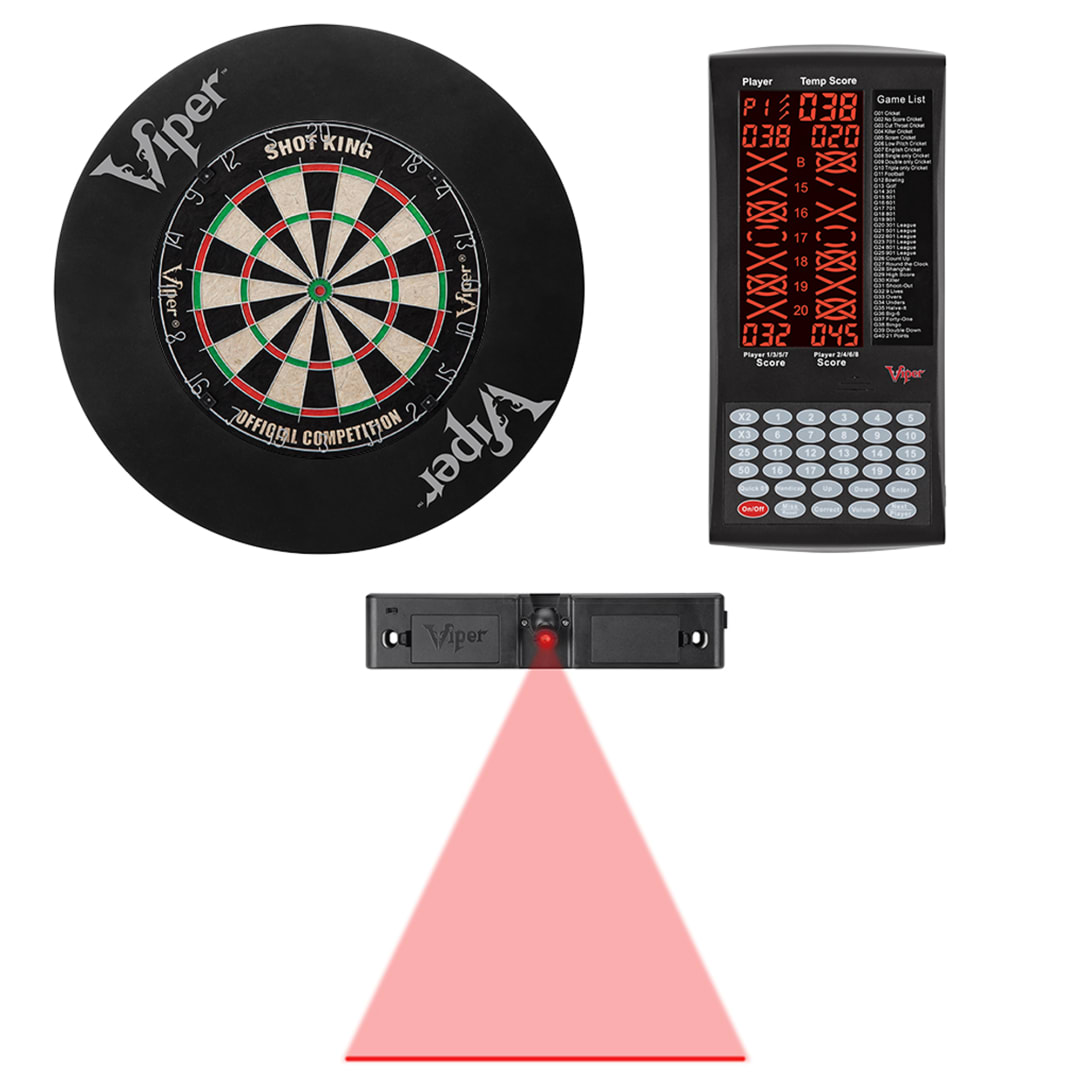 Viper Shot King Bristle Dartboard, Viper ProScore, Throw Line Light, and Viper Wall Defender