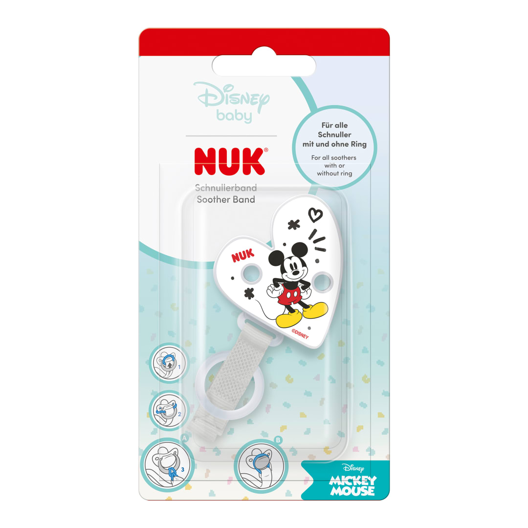 NUK Clip de Chupete y banda | Para todos los chupetes | Resistente y a prueba de roturas | Disney Mickey Mouse