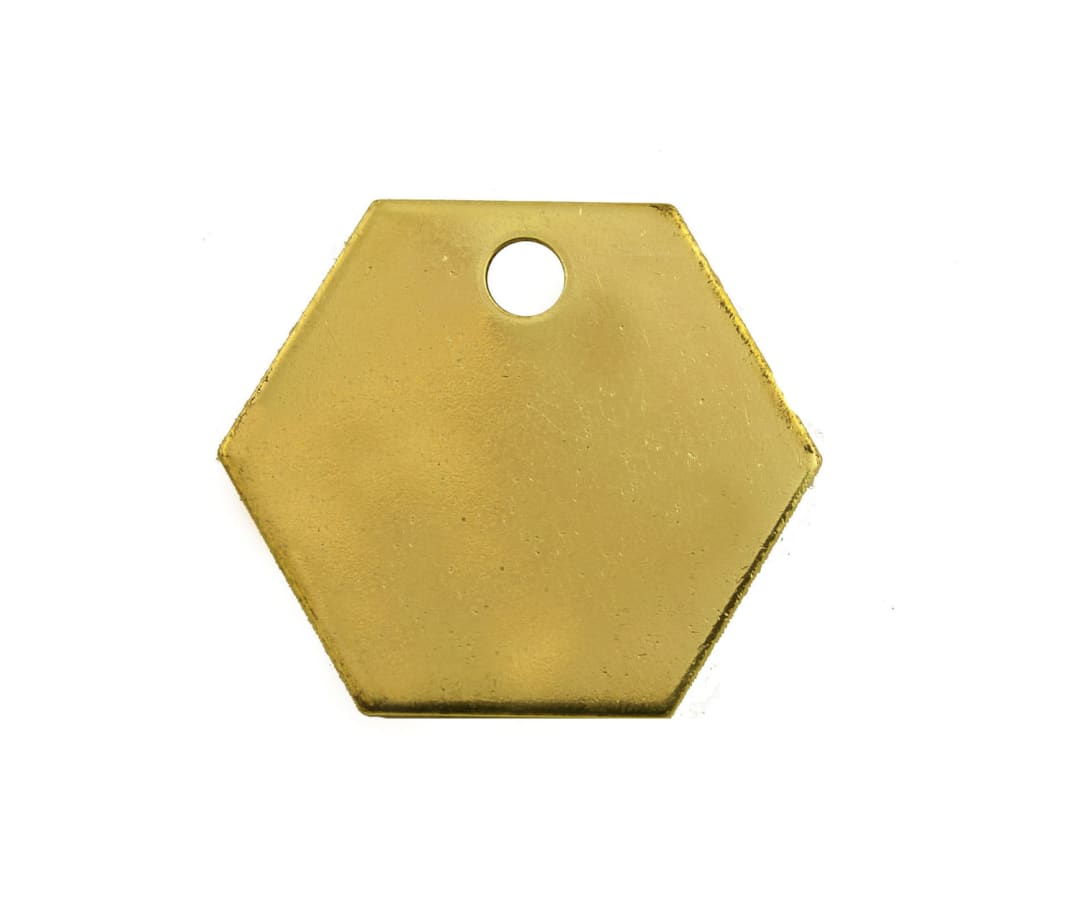 Tag-Hexagon 1-1/4" Brass 100 Pack