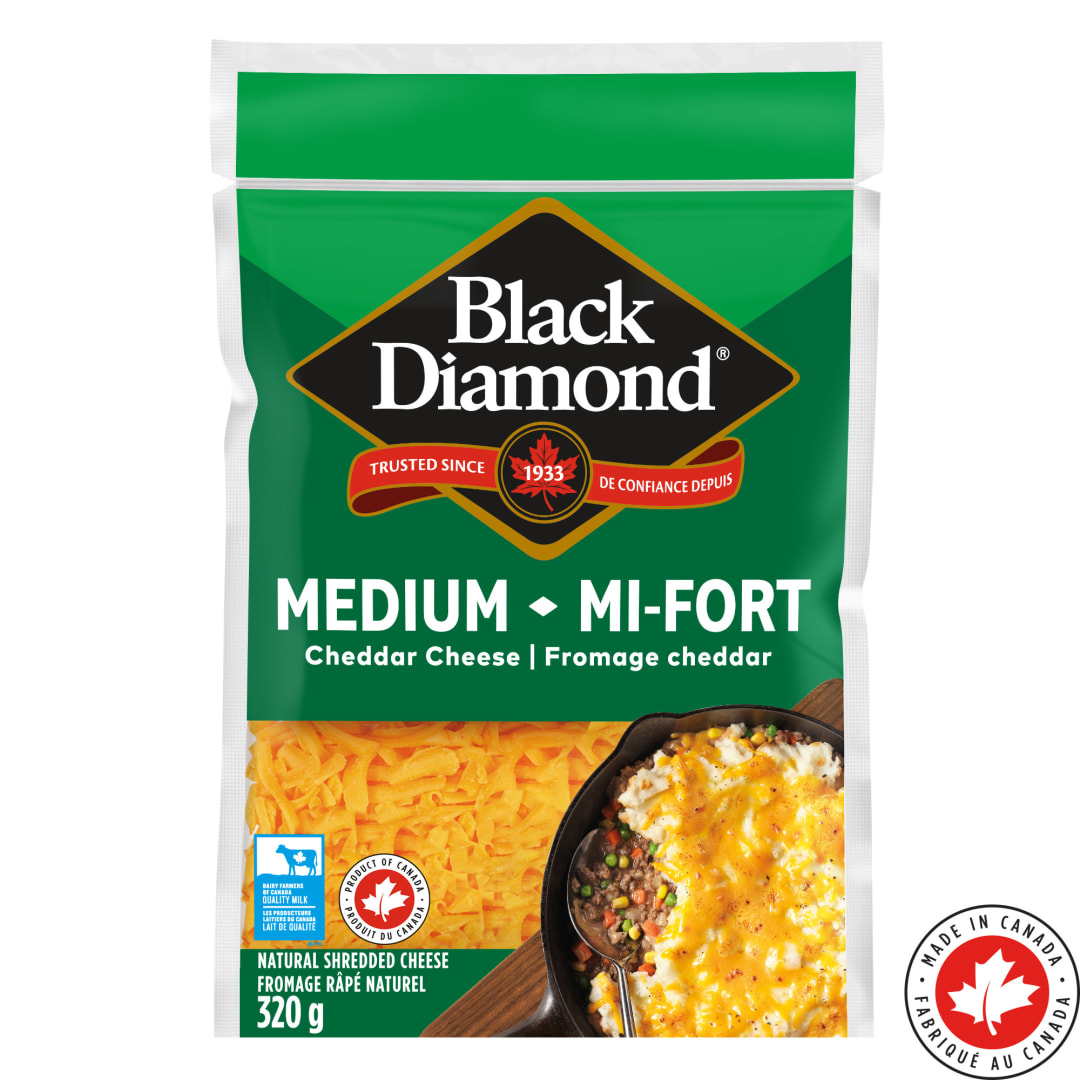 Black Diamond Medium Cheddar Shredded Cheese, 320g
