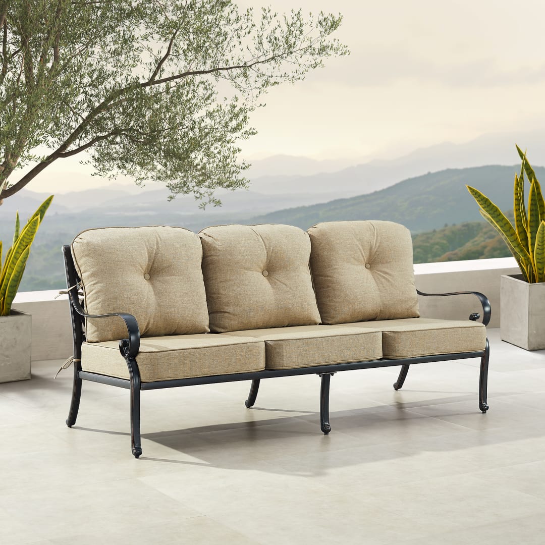 Black Aluminum Patio Deep Seating Sofa with Cushions
