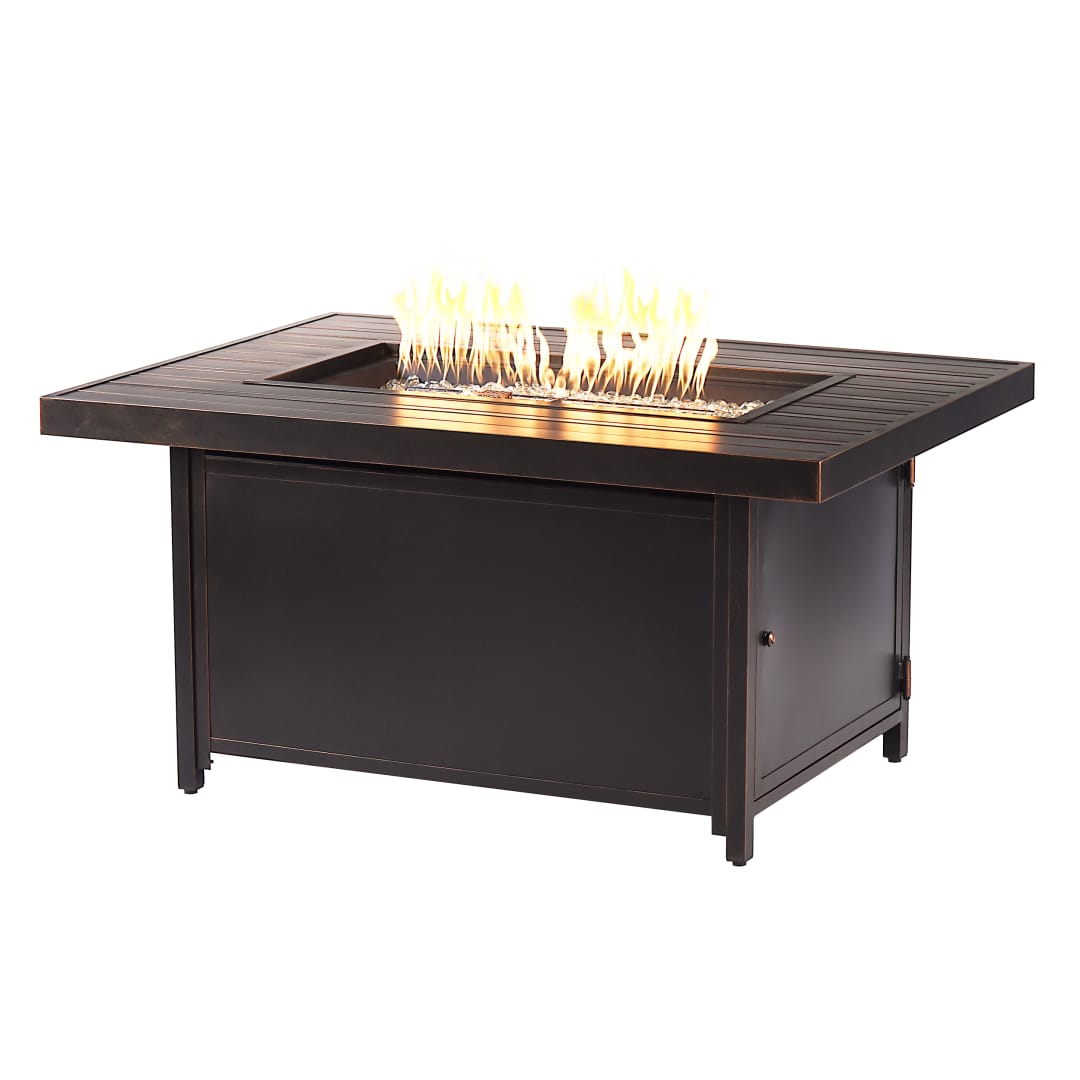 Rectangular 48 in. x 36 in. Aluminum Propane Fire Pit Table, Glass Beads, Two Covers, Lid, 55,000 BTUs in Copper Finish