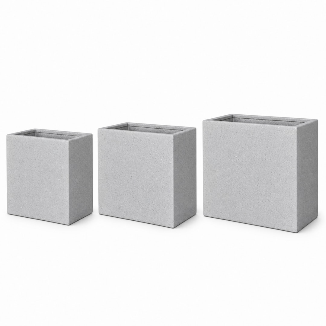 Set of 3 Rectangular Polystone Indoor/Outdoor Planters, Gray