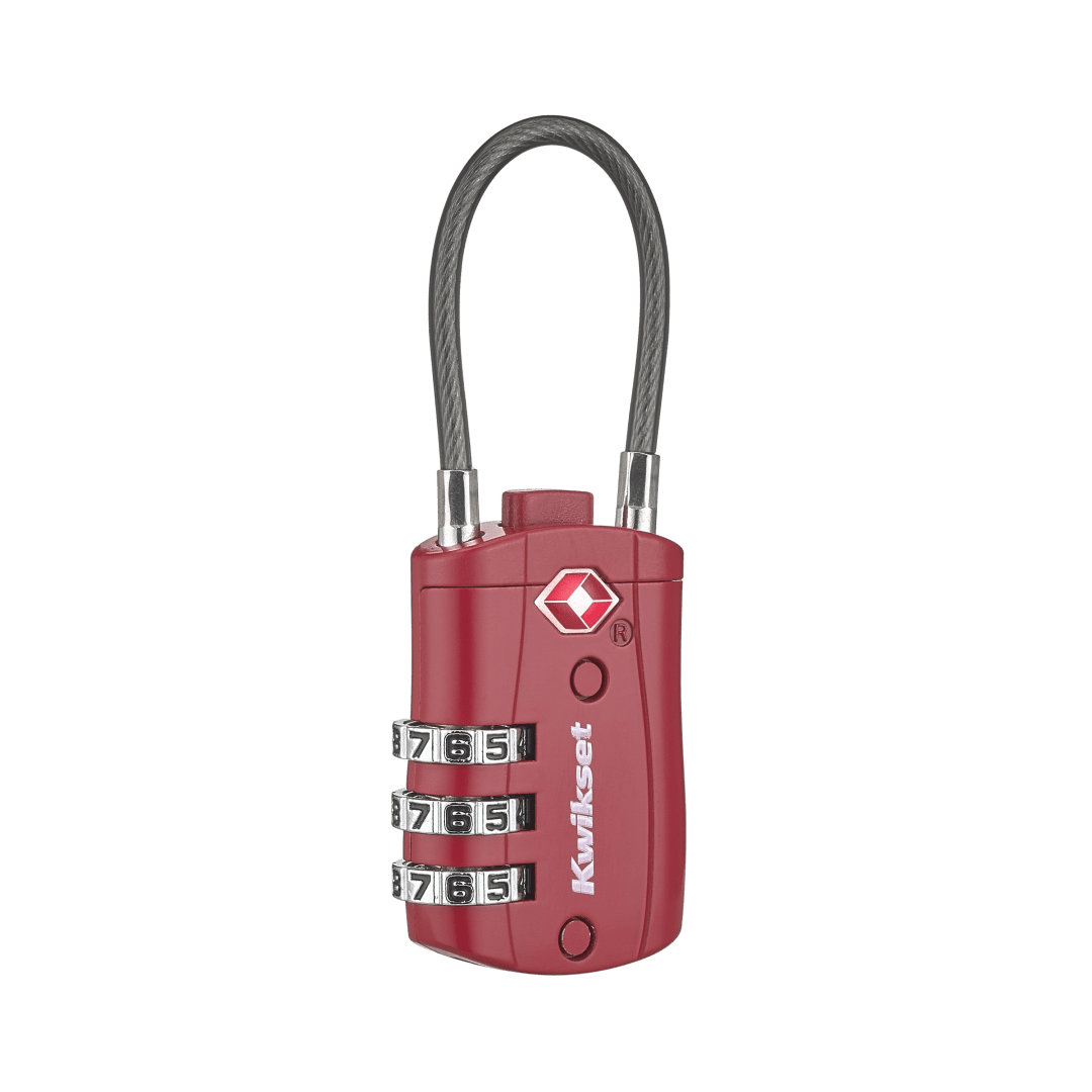 Kwikset TSA Approved Combination Luggage Lock with Cable, 3-Digit, 1-3/16 in Body, 1 Pack, Red
