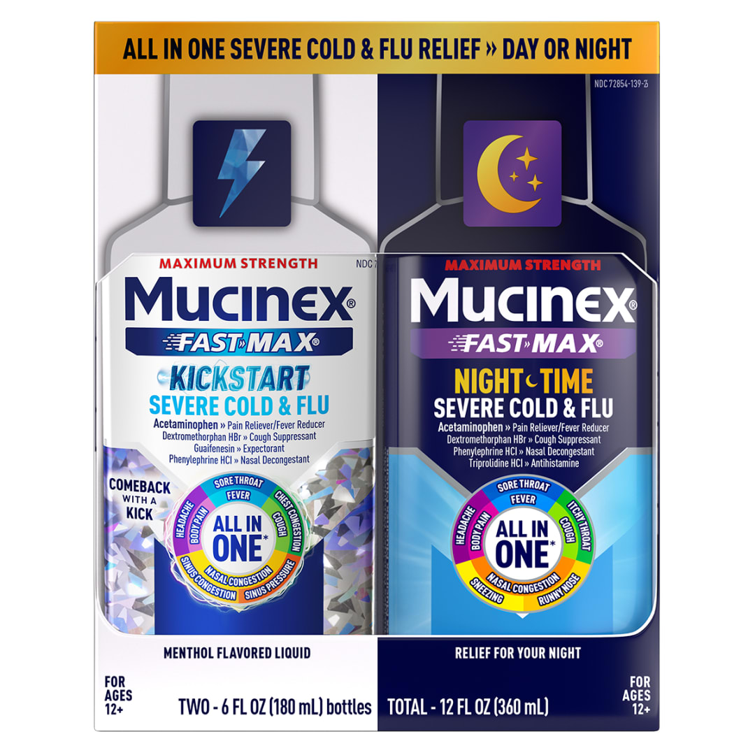 MUCINEX® FAST-MAX® Liquid Cold & Flu Kickstart & MUCINEX® Nightshift® Kickstart 3/(2x6) oz.