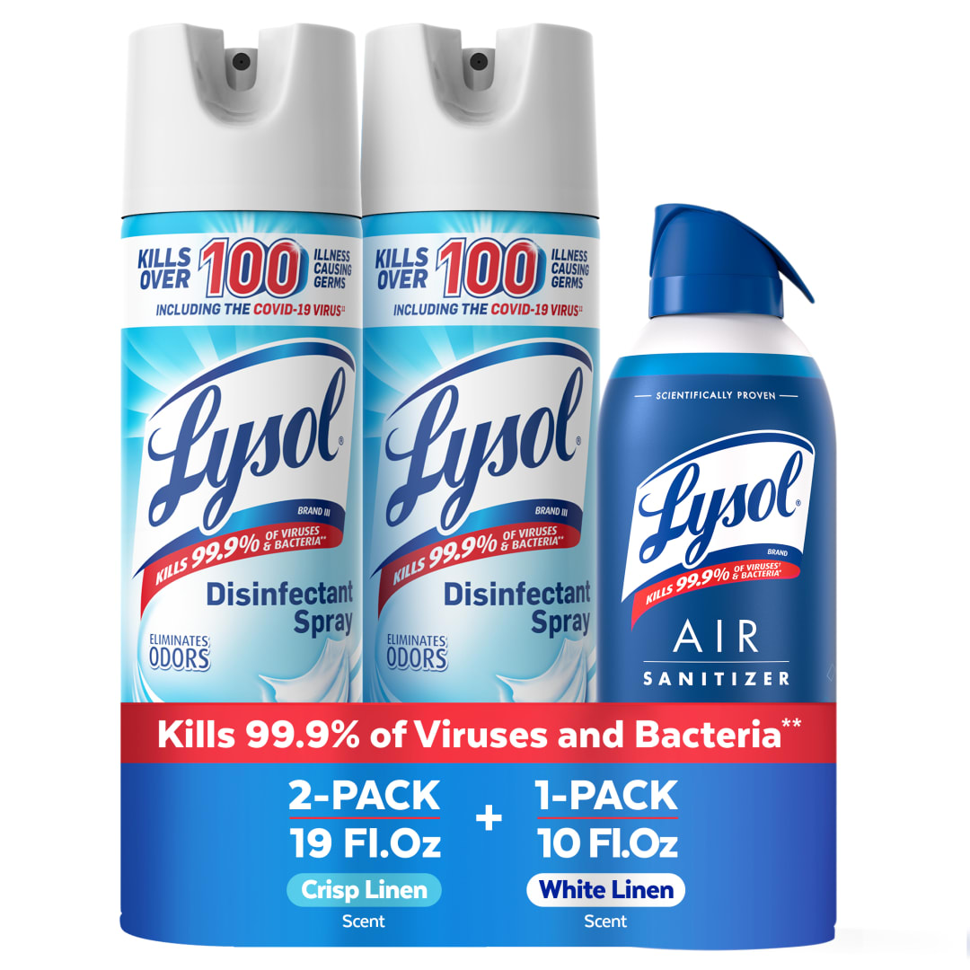 LYSOL® Disinfectant Spray - 2 Crisp Linen® + CleanAir Air Sanitizing Spray - 1 White Linen - 4/(2x19)+(1x10) oz.