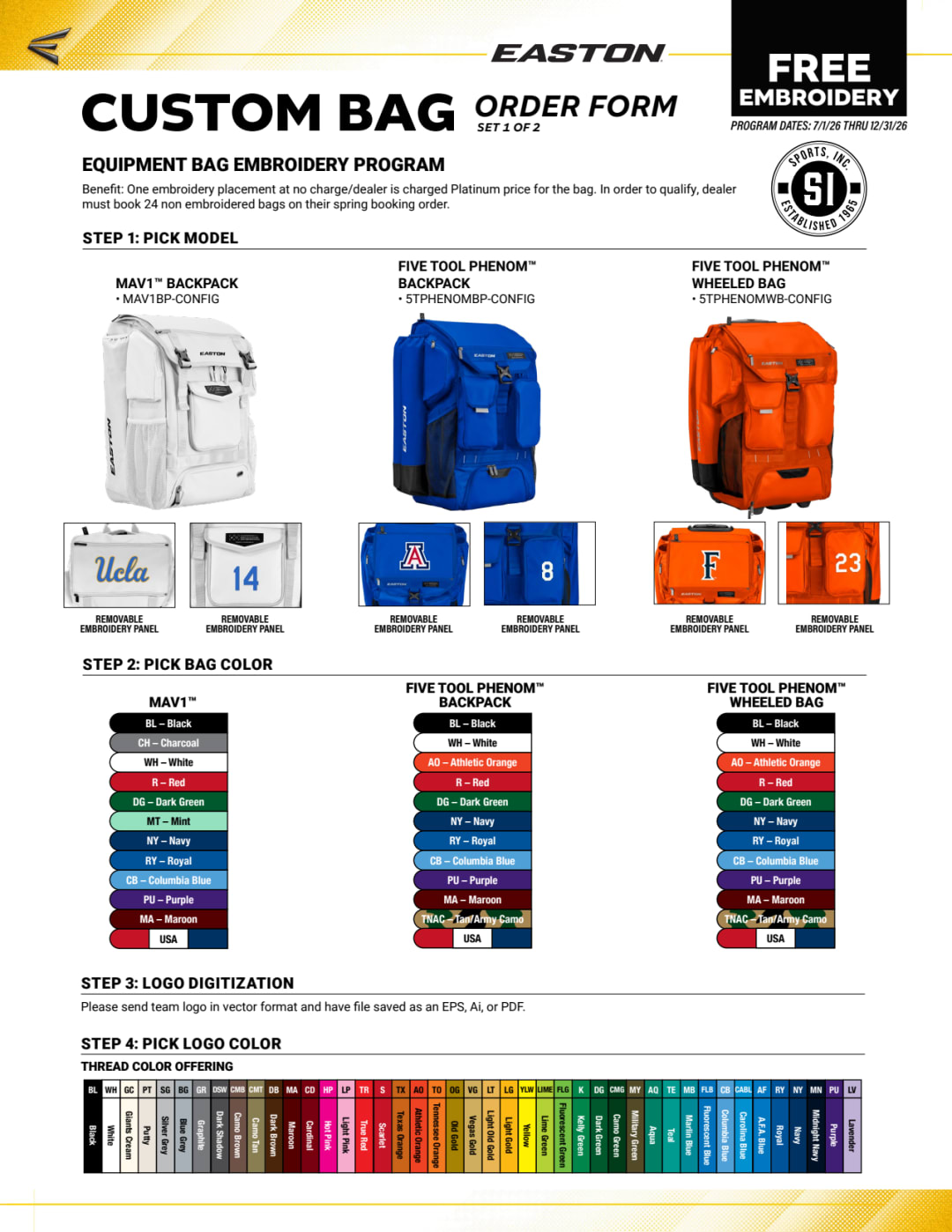 18. 2026 Sports Inc Easton Custom Bag Order Form
