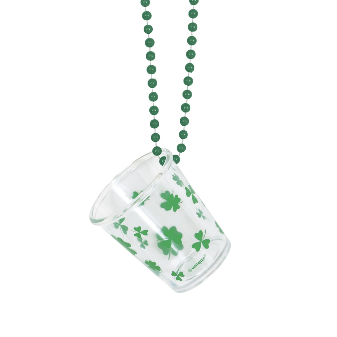 Green 32" Bead Necklace with Shamrock Shot Glass