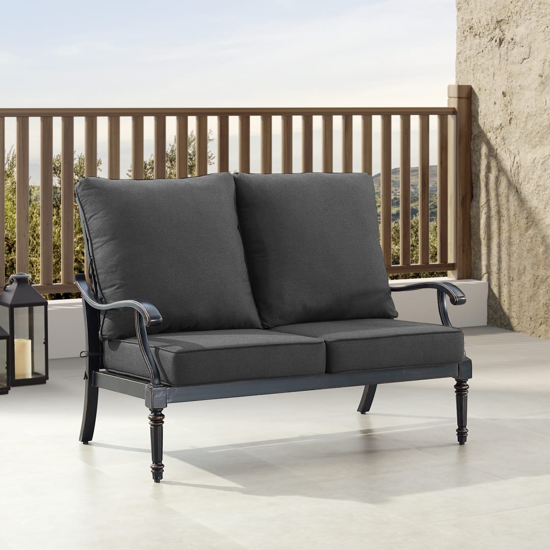 Black Aluminum Patio Deep Seating Loveseat with Cushions