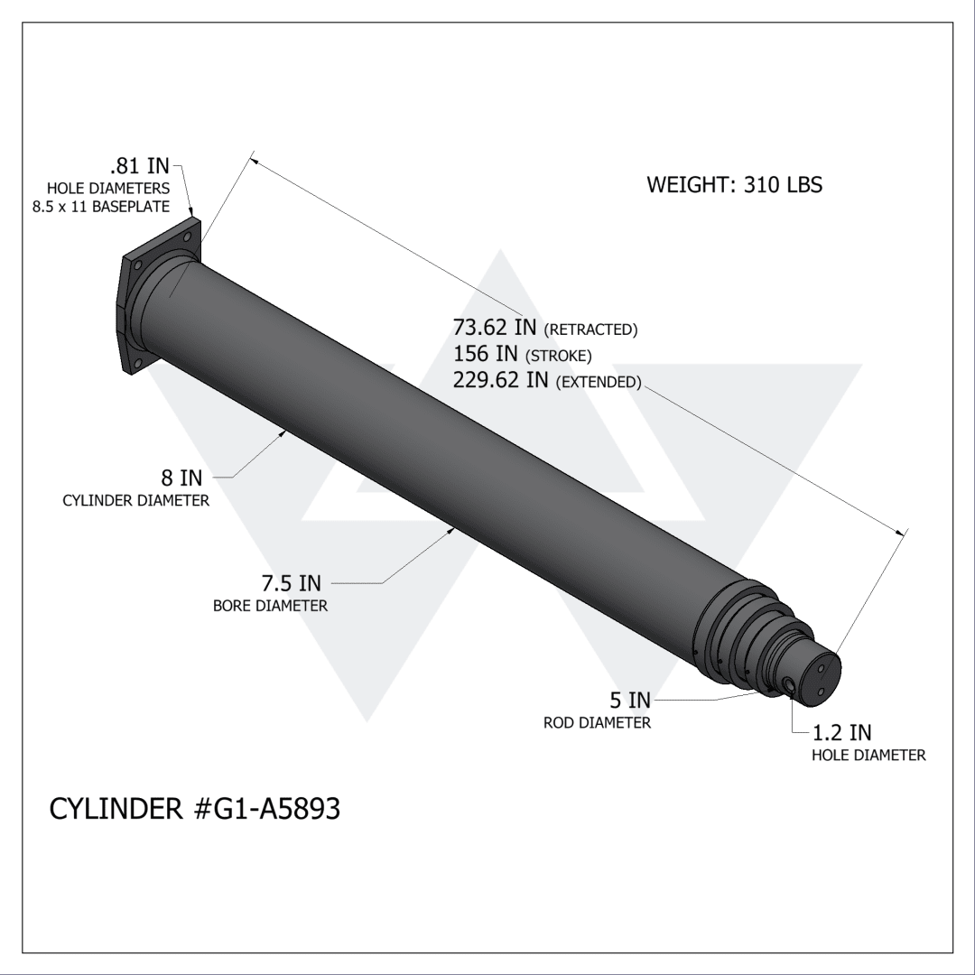 Galbreath™ Double Acting Winch Cylinder (7"-6"-5" X 156")