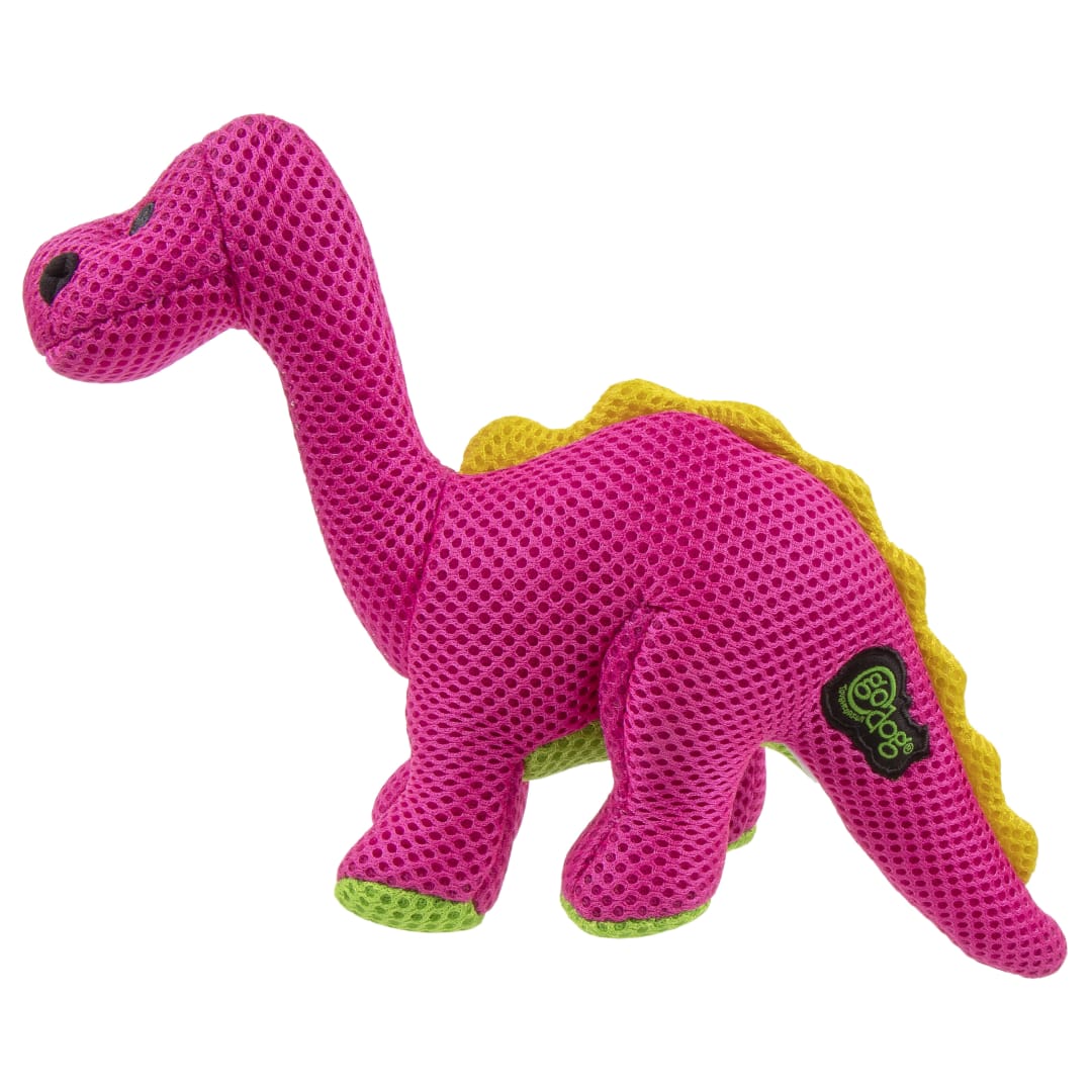 goDog Double Chew Guard Technology Dino Bruto Squeaky Plush Dog Toy, Pink, Small