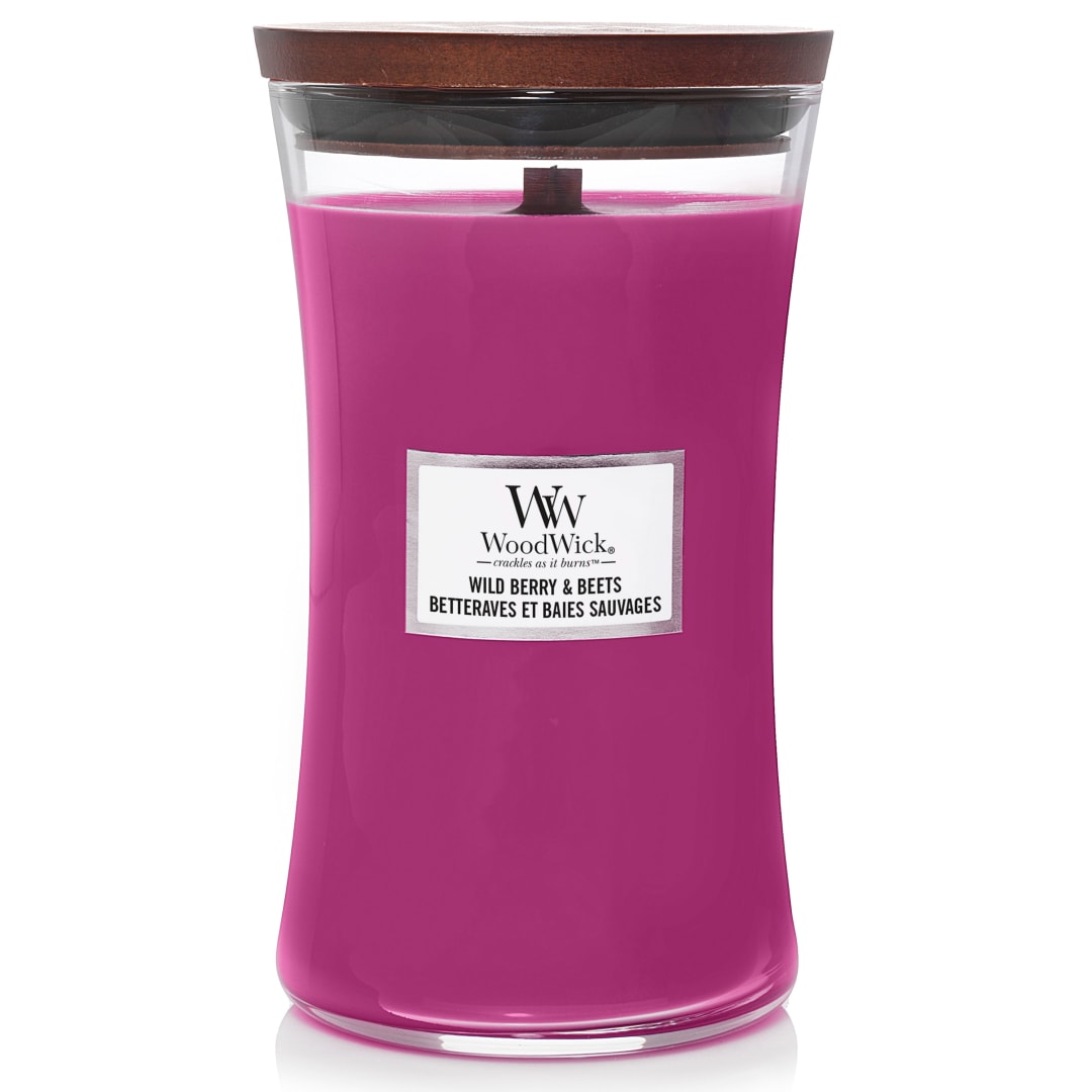 WoodWick Hourglass Vela perfumada mecha crepitante | Bayas silvestres y remolacha | Hasta 130 horas de duración