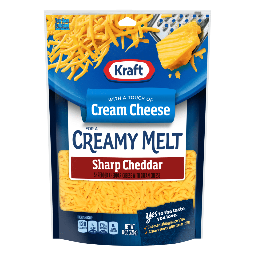Kraft Sharp Cheddar Shredded Cheese with a Touch of Cream Cheese for a Creamy Melt, 8 oz Bag