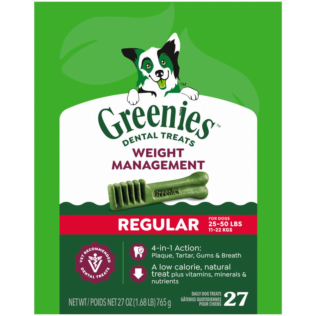 GREENIES Weight Management Regular Natural Dog Dental Care Chews Weight Control Dog Treats, 27 oz. Pack (27 Treats)