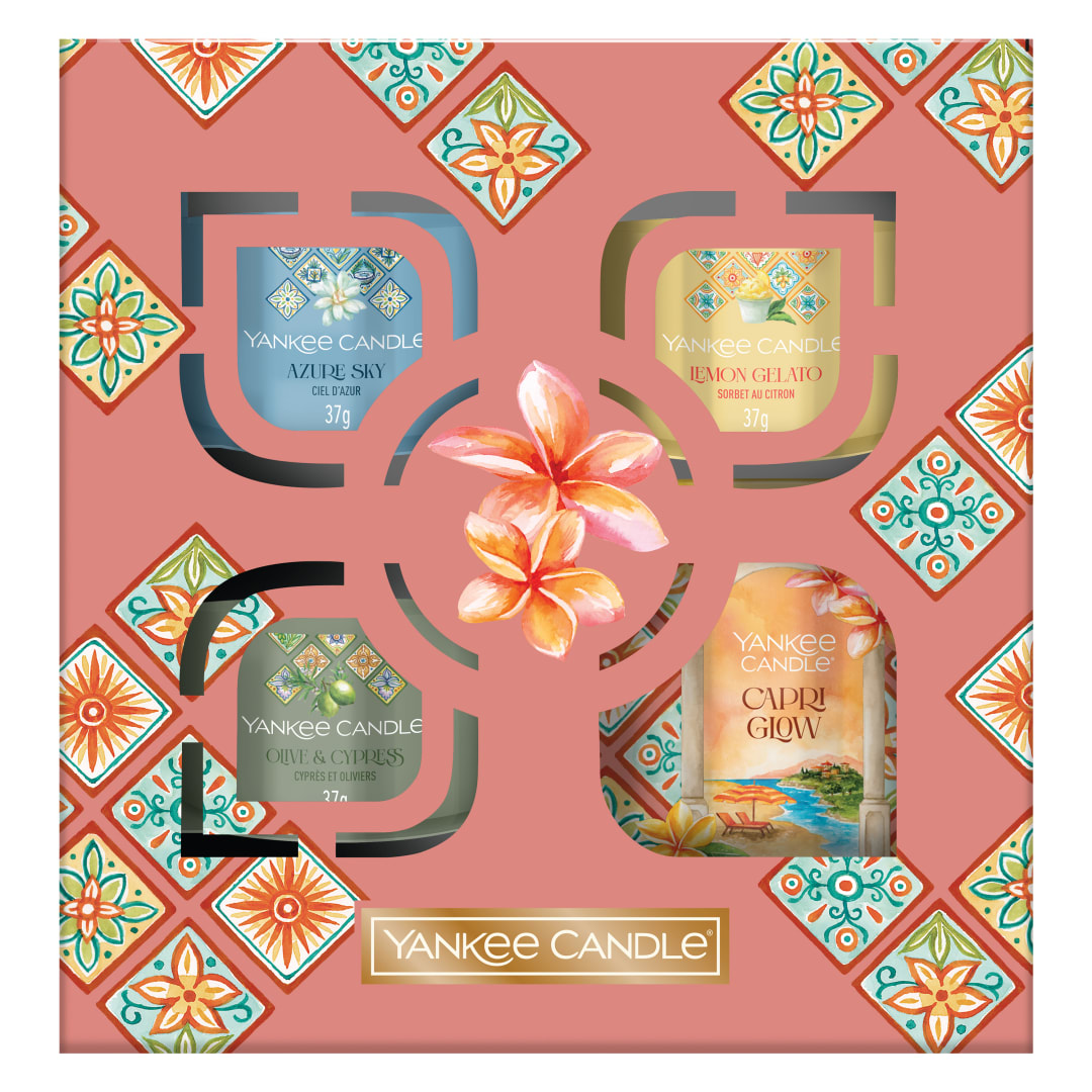 Yankee Candle Set de regalo de velas perfumadas | Vela pequeña Signature Tumbler y mini velas votivas rellenas | Colección Hello Italy | Regalos perfectos para mujeres | 4 unidades