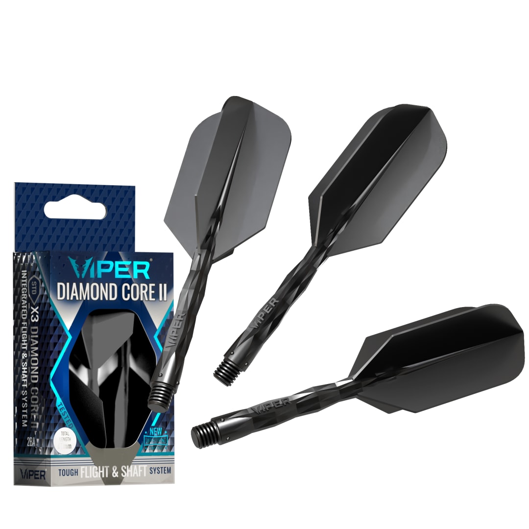 Viper Diamond Core II Integrated Dart Flight & Shaft System - Medium Shaft, Slim Flight - Black