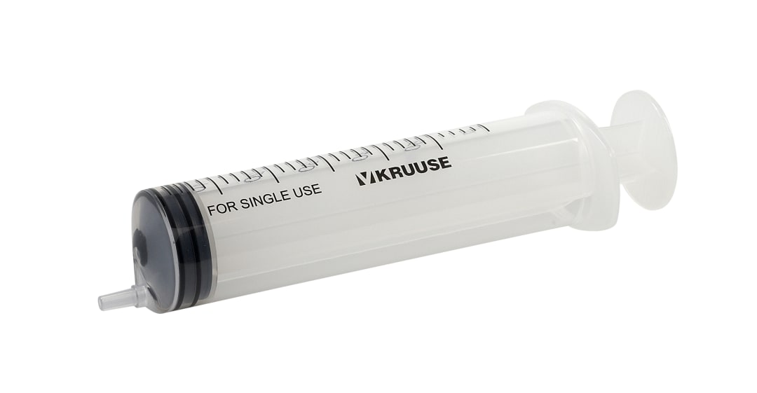 KRUUSE 3-Part Excentric Luer Tip Syringe, 50mL (60mL graduation), Sterile