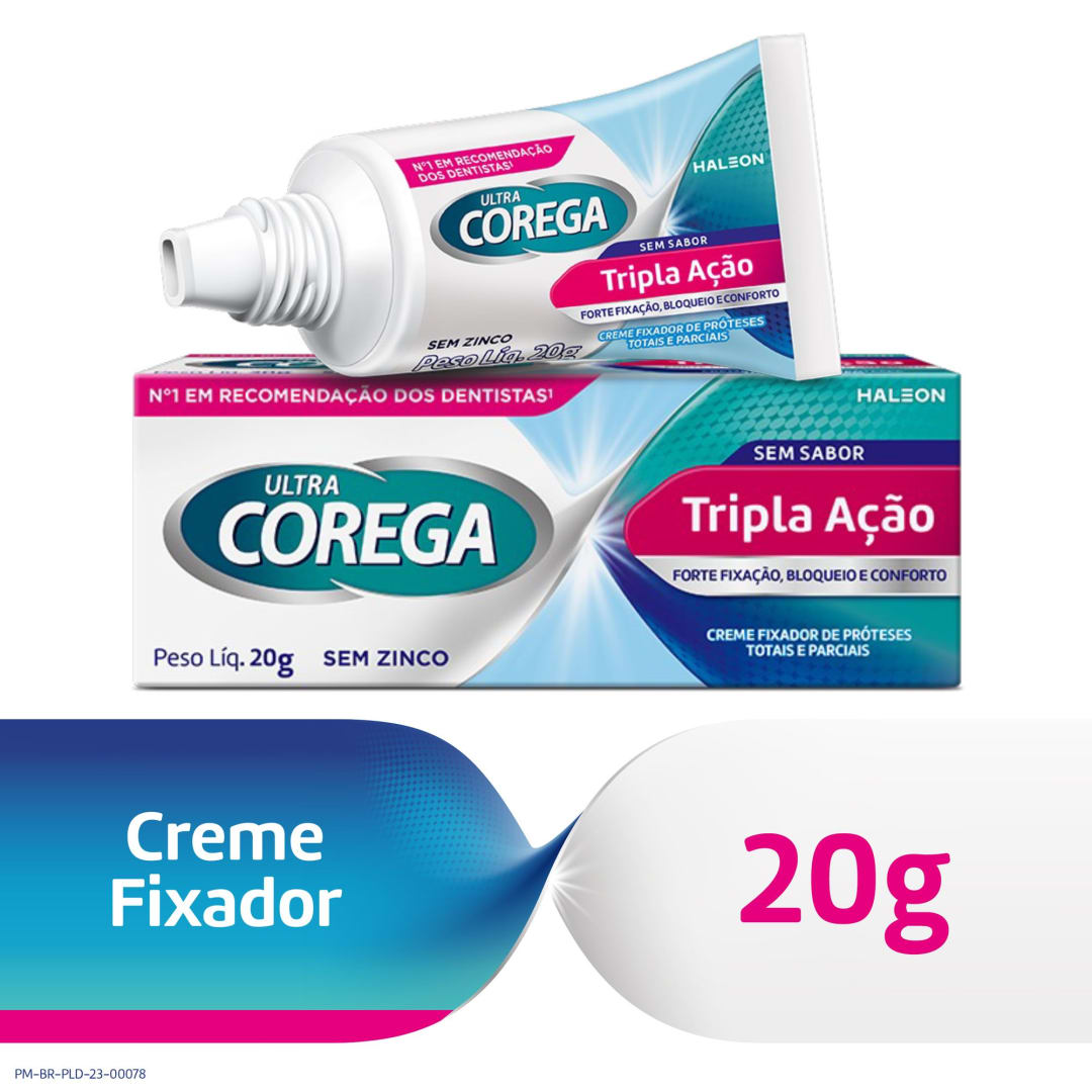 Ultra Corega Creme Tripla Ação Sem Sabor 20g Livre de Zinco