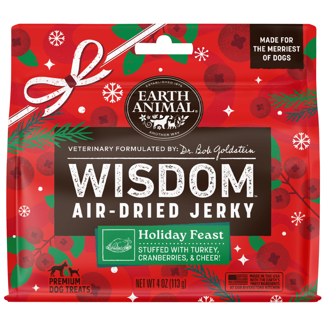 Earth Animal Wisdom Air-Dried Seasonal Holiday Feast Recipe Jerky Strips Dog Treats, 4 oz. Bag