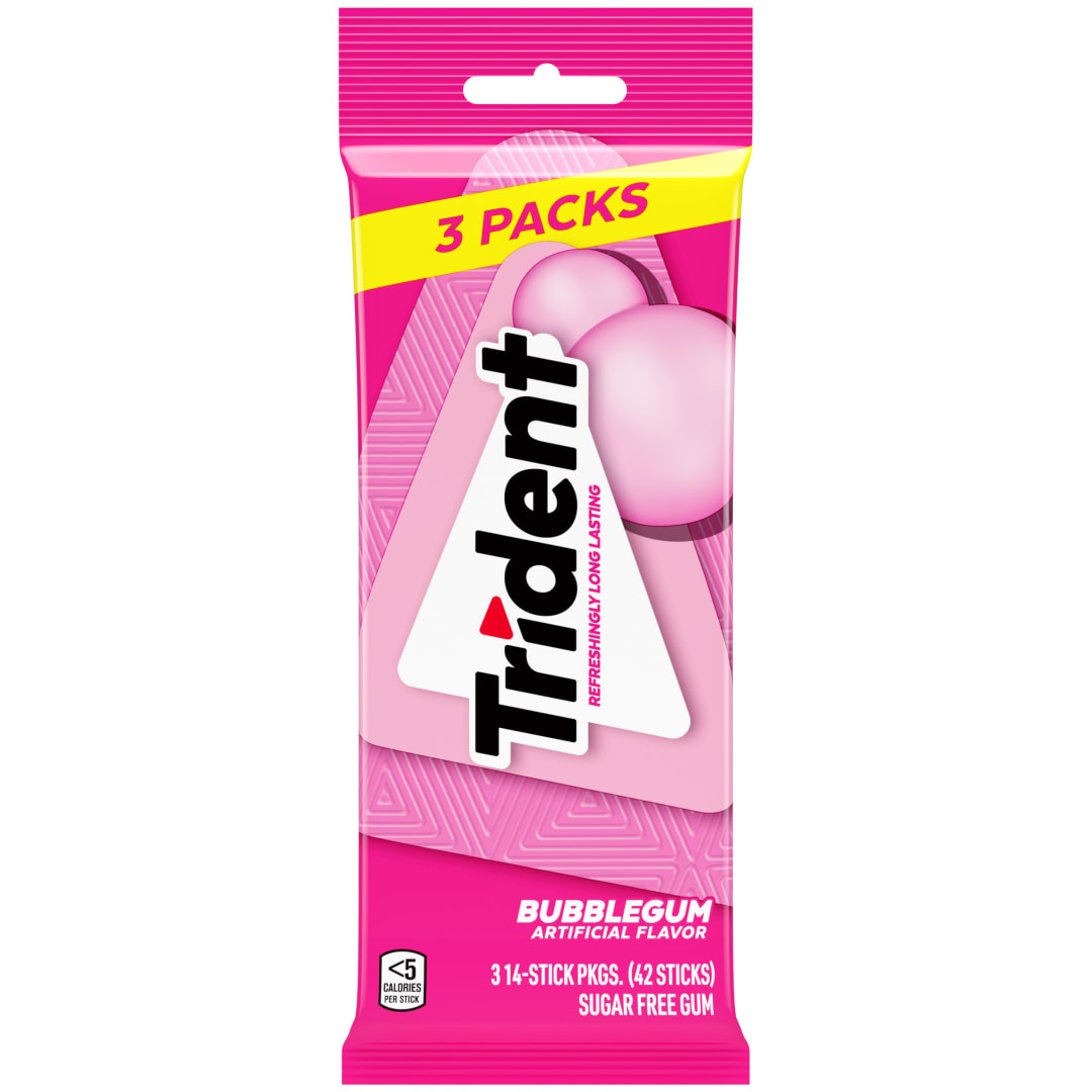 Trident Sugar Free Chewing Gum Bubblegum 14 pc MUP 3pk