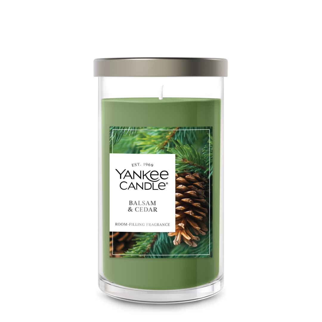Yankee Candle® Medium Pillar Scented Candle with up to 115 Hour Burn Time, Premium Plant Wax Blend for Consistent Burn, 14.25 oz Pillar Candle with Room Filling Fragrance, Balsam & Cedar
