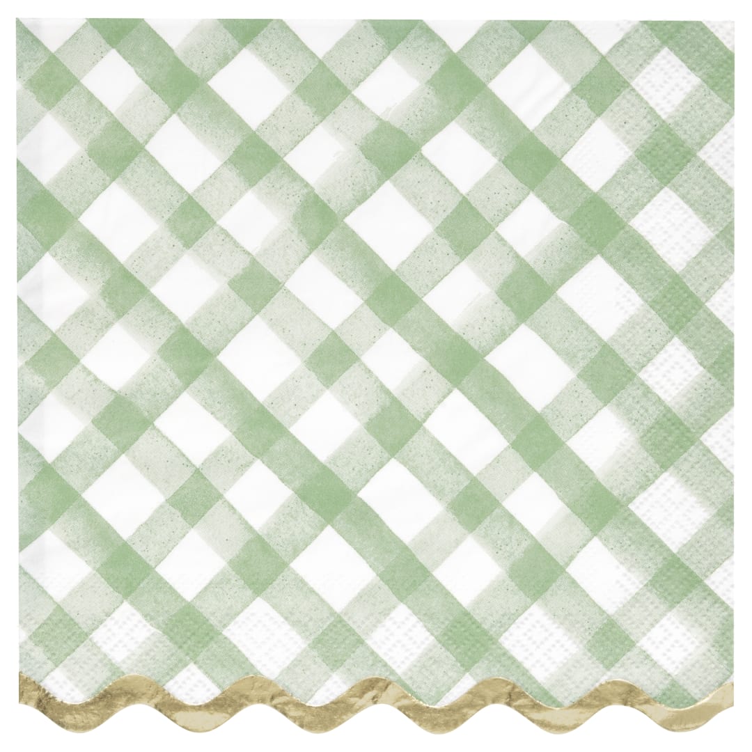 Green Gingham Scalloped Luncheon Napkins, 16ct - Foil Stamping