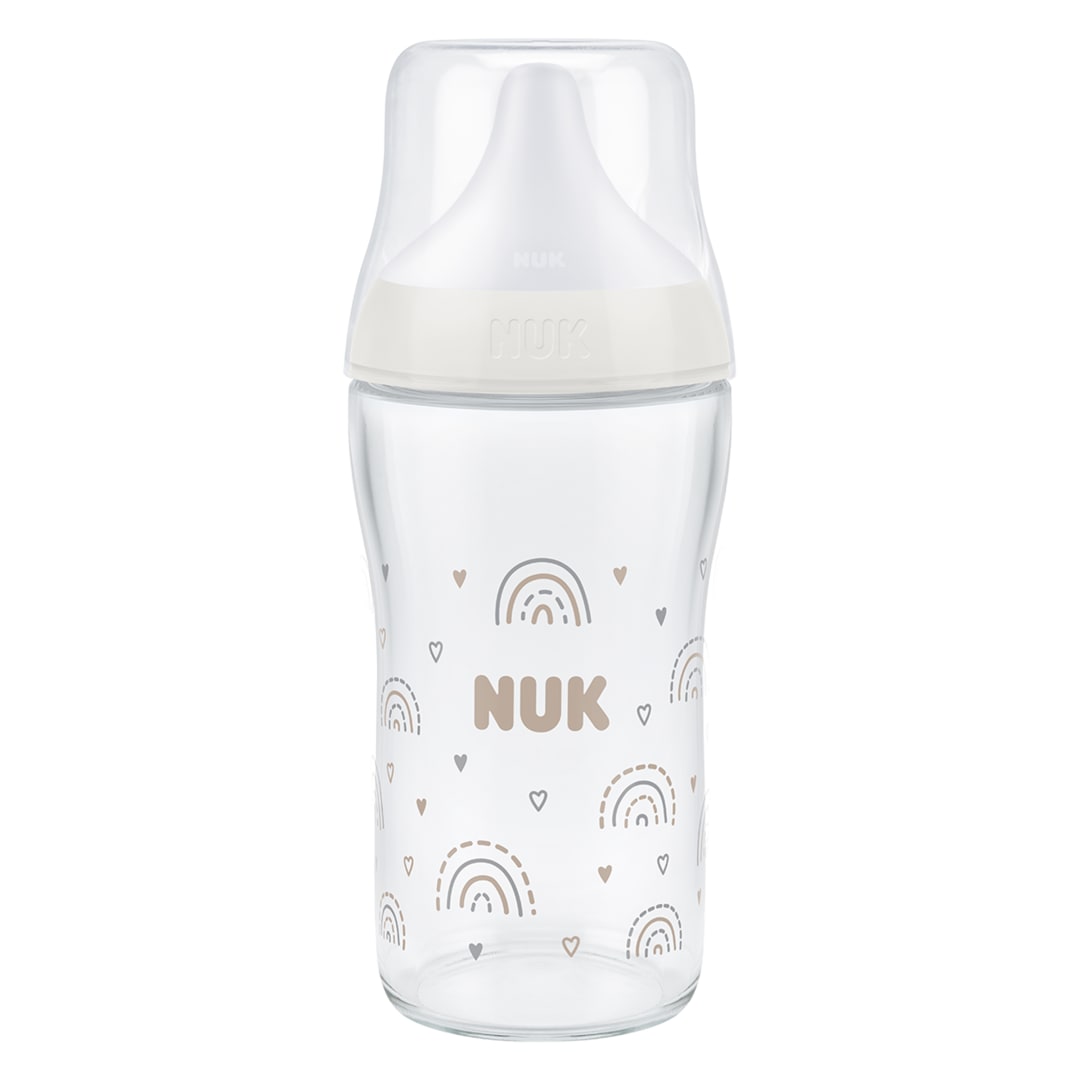 NUK PM BTL GLASS 230ML/7.7Z M CA RAINBOW