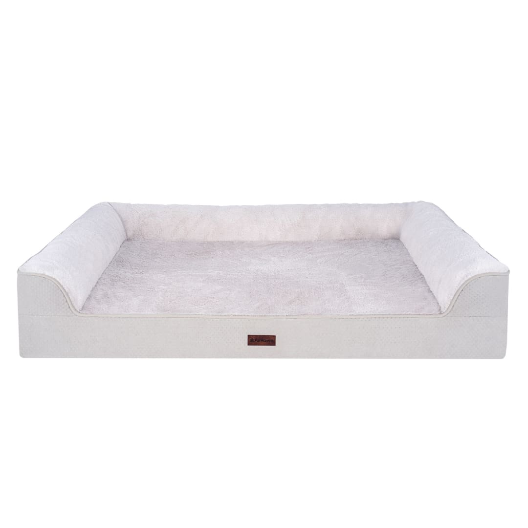 FurHaven Jumbo Plus (53"x40") Cooling Gel Dog Bed – Cool Gel Memory Foam Sofa Pet Bed, Embossed Velvet, Removable Washable Cover, Clay