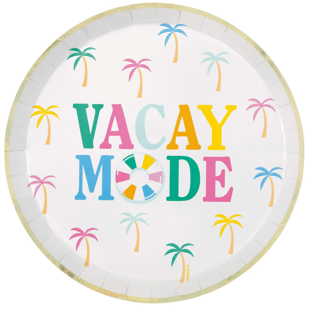 Vacay Mode Round Shallow 8.25" Dessert Plates, 8ct - Foil Board