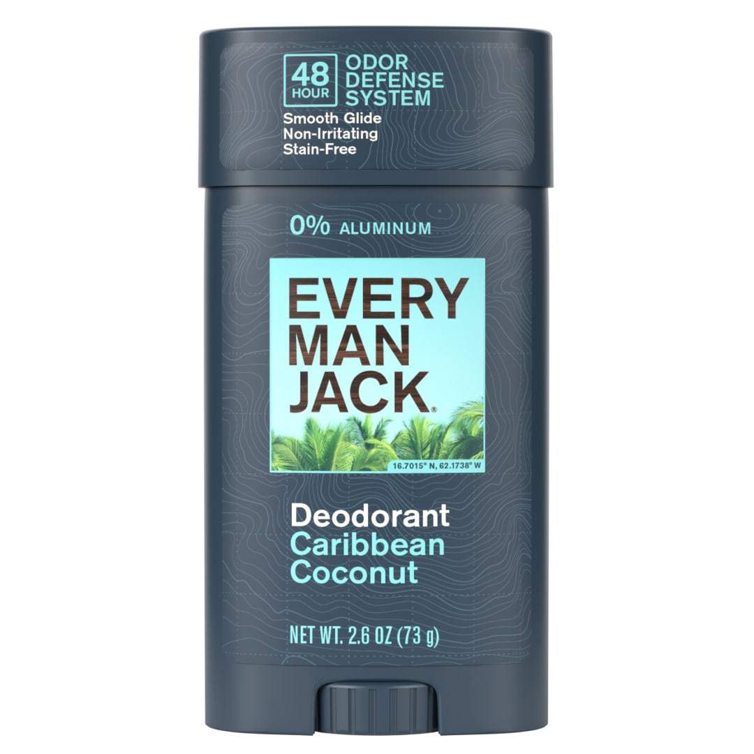 Every Man Jack Men's Deodorant - 48-Hour Odor Defense - Aluminum Free - Caribbean Coconut Scent - 2.6 oz