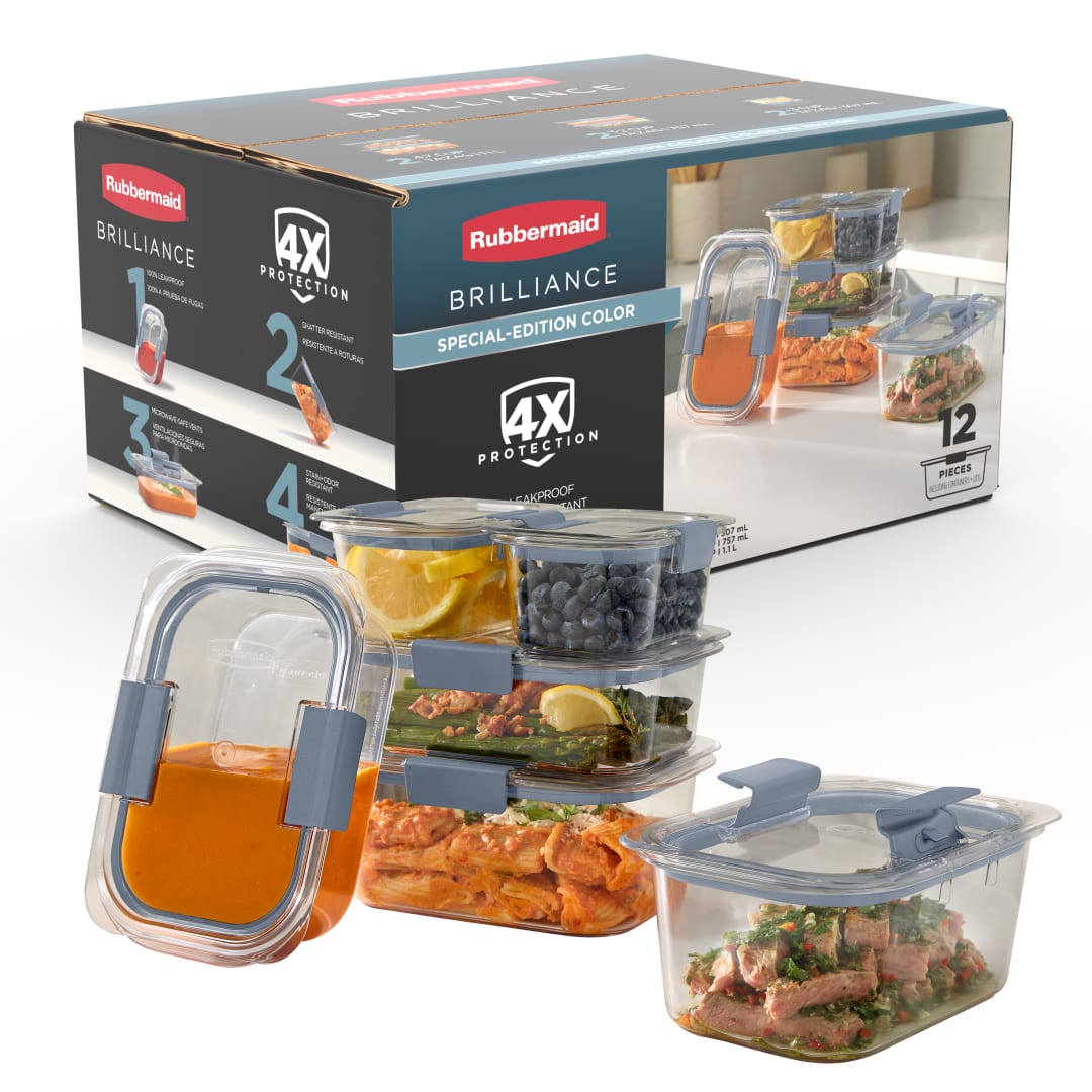 Rubbermaid Brilliance Special-Edition Lakeside Blue 12-Piece Set, Meal Prep Containers, Leakproof Food Storage Containers