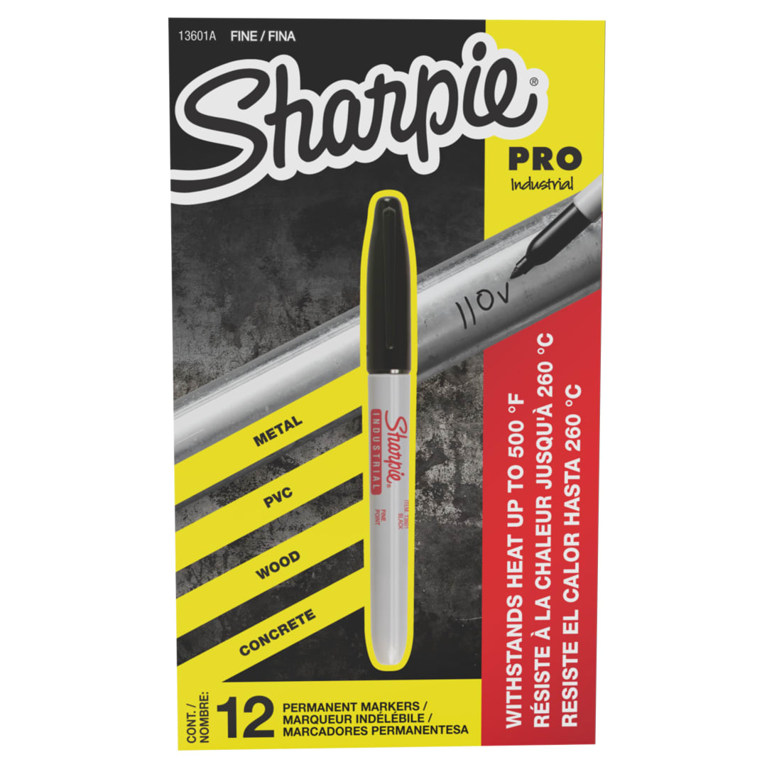 Sharpie Industrial Permanent Markers, Fine Point, Black, 12 Count