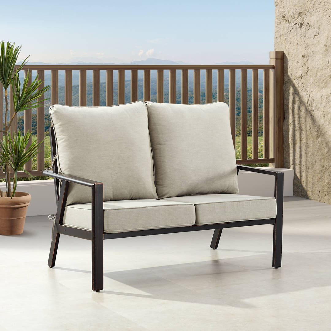 Black Aluminum Patio Deep Seating Loveseat with Cushions