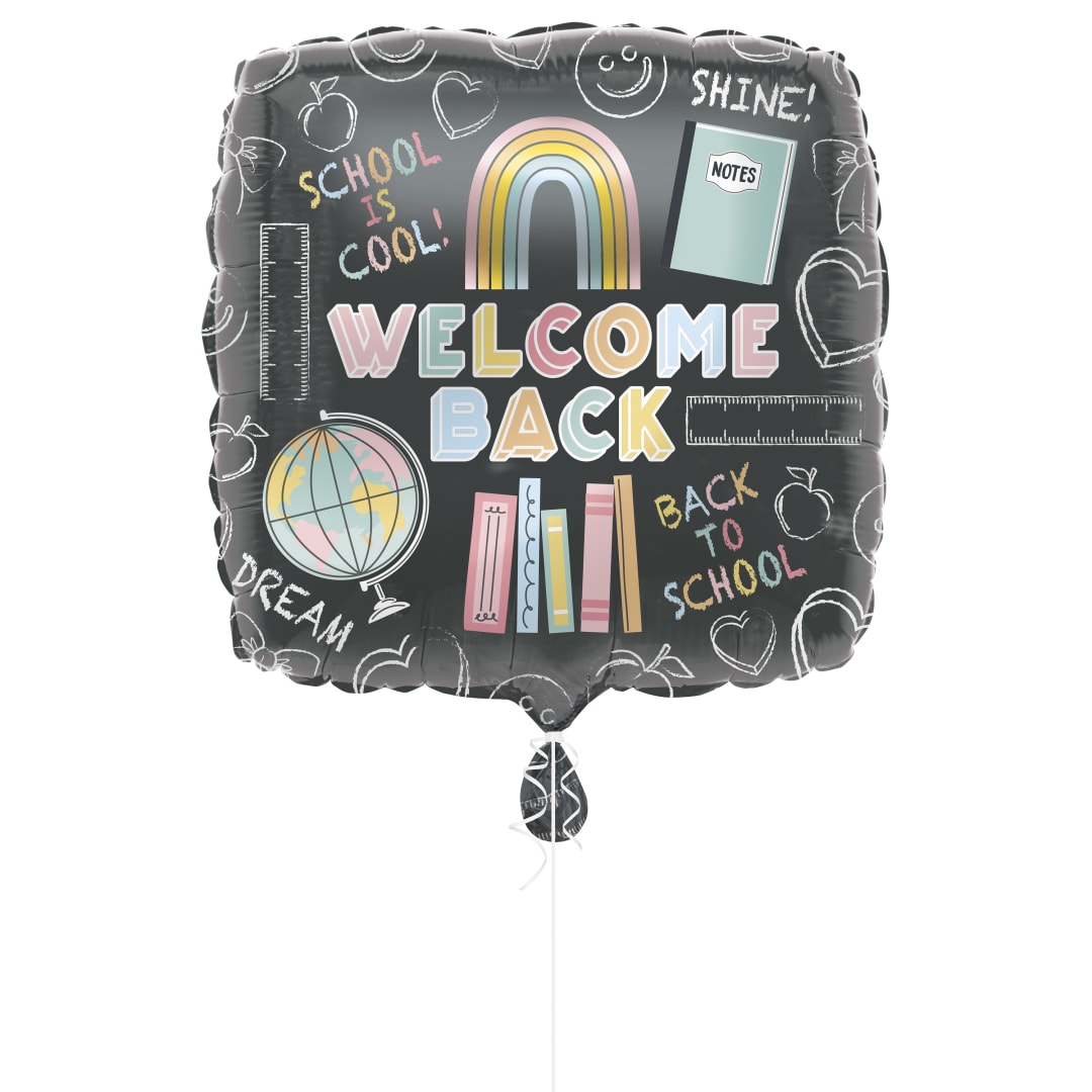 Back to School "Welcome Back" Square 17" Foil Balloon - Bulk with Ribbon