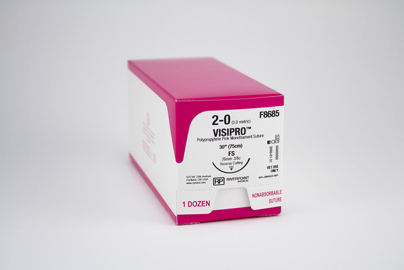 VisiPro PP Suture, USP 2-0 with 26mm FS Reverse Cutting 3/8 Circle Needle, Fluorescent Pink, 75cm, Sterile