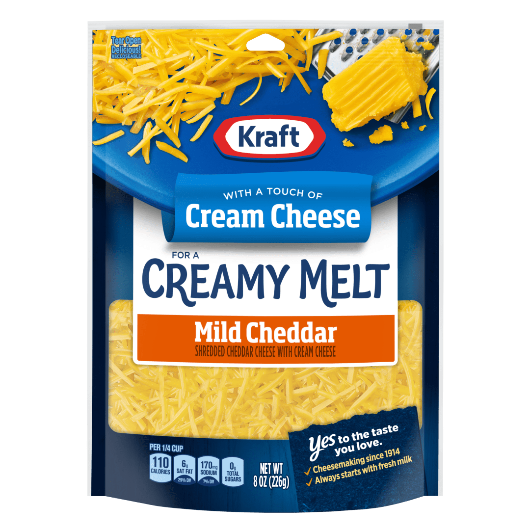 Kraft Mild Cheddar Shredded Cheese with a Touch of Cream Cheese for a Creamy Melt, 8 oz Bag