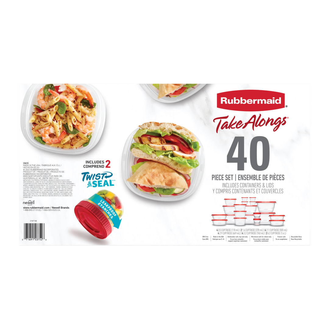 Rubbermaid TakeAlongs Food Storage Containers, Ruby Red, 40-Piece Lunch and Meal Prep Set