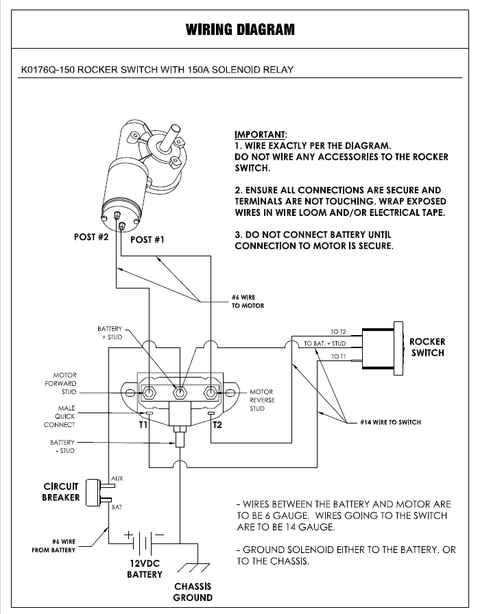 Wiring Diagram for K0176Q-150 Rocker Switch Kit w/ 150A Solenoid