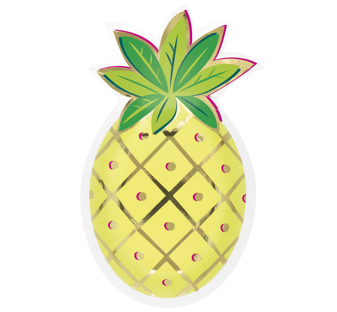 Pineapple Shaped Plates, 8ct - Foil Stamping