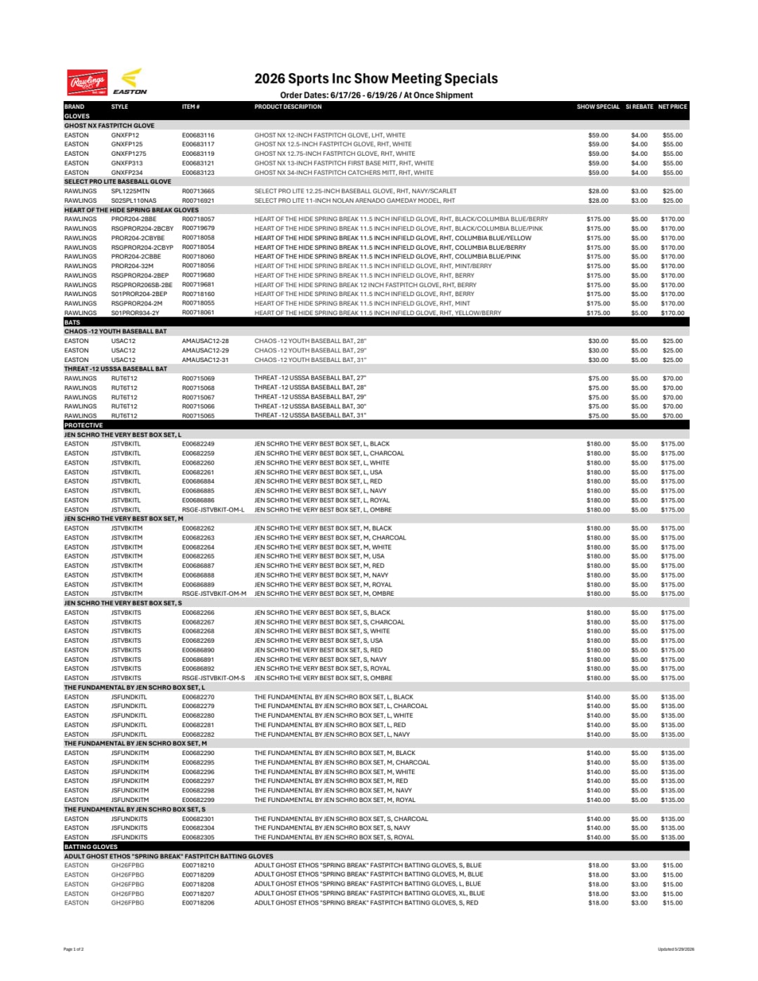 2. 2026 Sports Inc Show Meeting Specials – Items