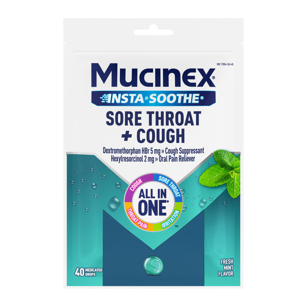 MUCINEX® InstaSoothe™ Sore Throat + Cough Relief - Alpine Herbs & Fresh Mint 36/40 ct.