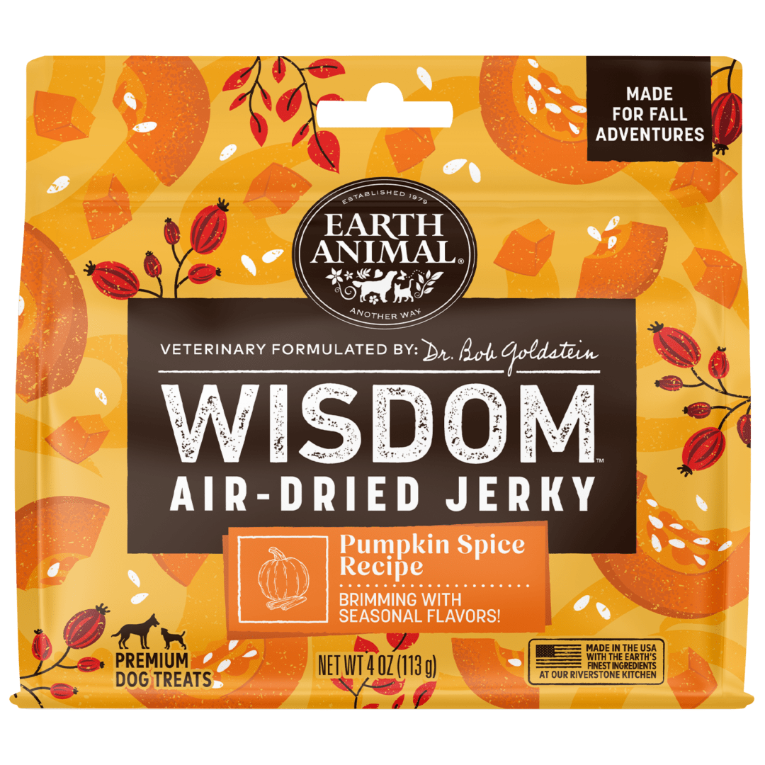 Earth Animal Wisdom Air-Dried Seasonal Pumpkin Spice Recipe Jerky Strips Dog Treats, 4 oz. Bag
