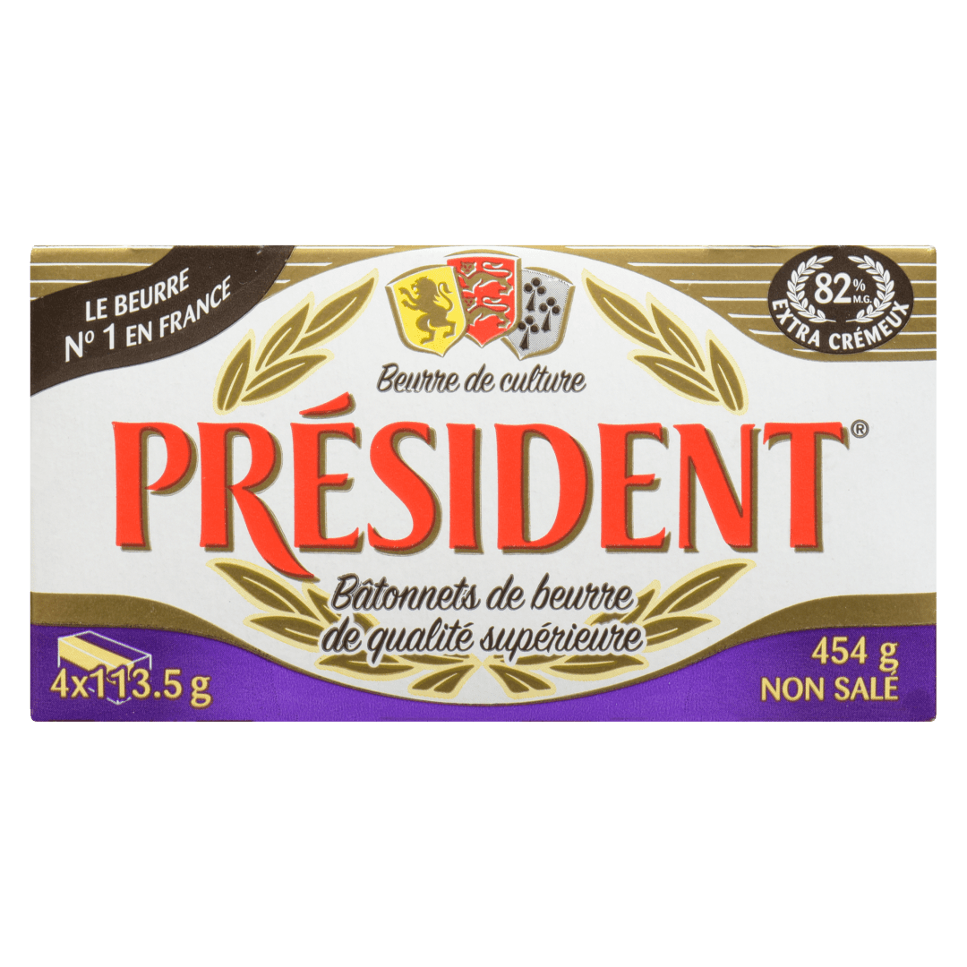 Président Premium Unsalted Cultured Butter Sticks , 454g