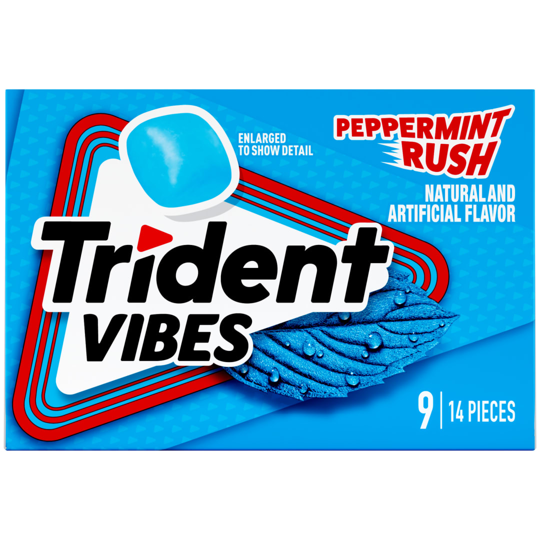 Trident Vibes Sugar Free Chewing Gum Peppermint Rush 14 pc Clutch Packs - 9 Pack