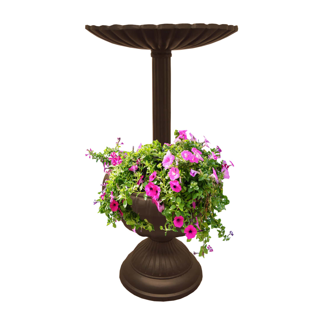 Ornate Round Cast Aluminum Metal 35-in Brown Bird Bath and Planter Vase Combo