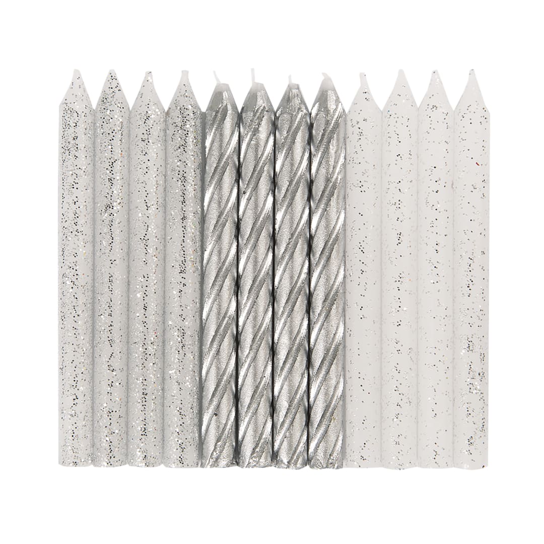 Glitter and Silver Spiral Birthday Candles, 24ct - Assorted