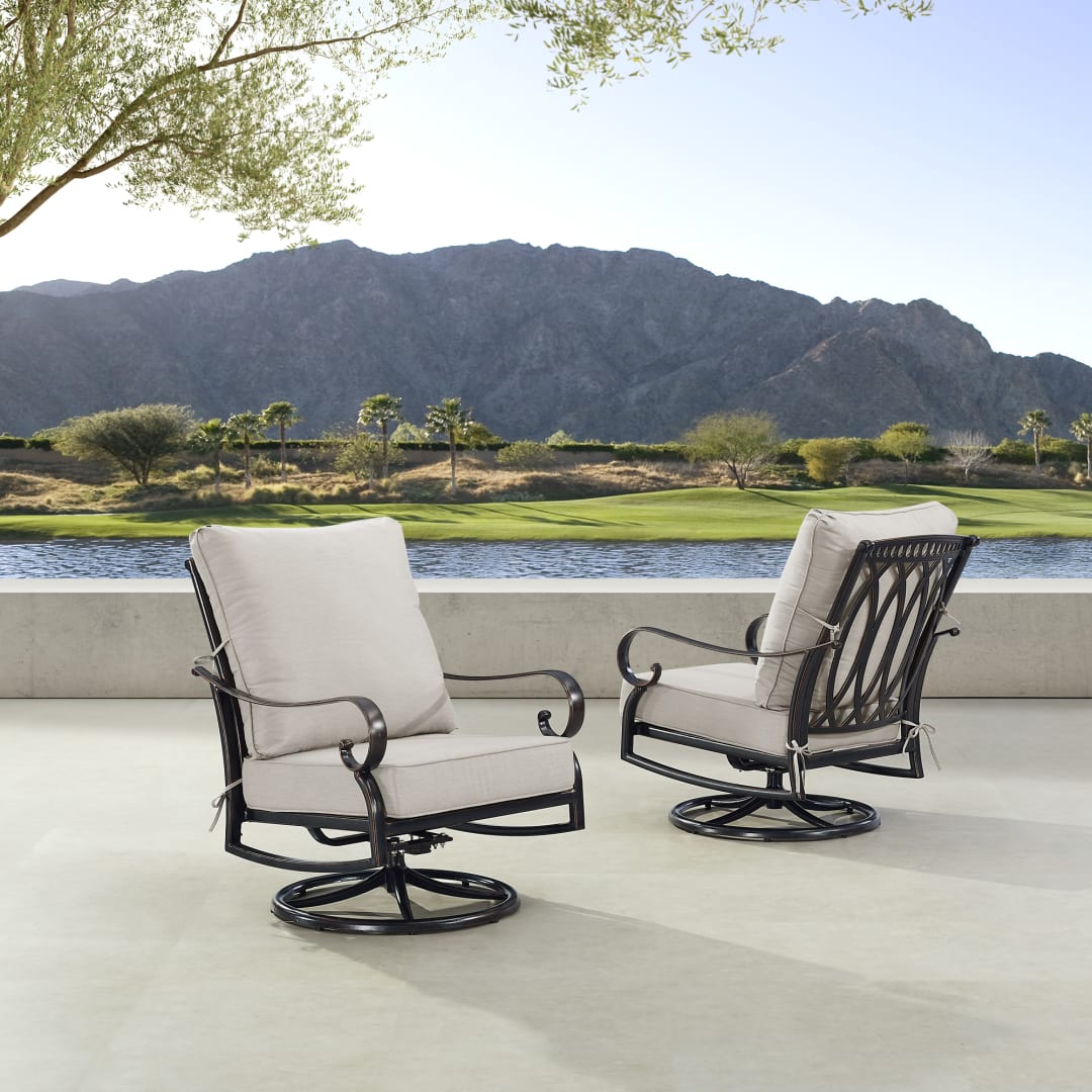 Pair of Black Aluminum Patio Deep Seating Swivel Rocker Club Chairs with Cushions